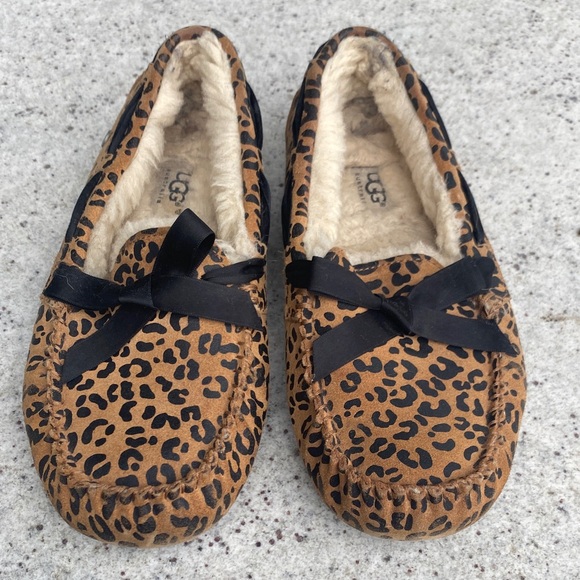 UGG Shoes - UGG Women's Tan Leopard Slippers with Black Bow